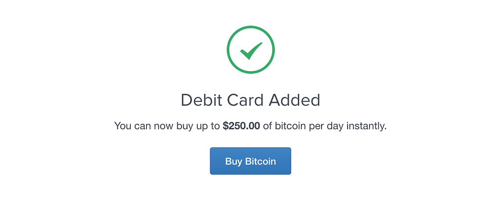 Confirmation of credit card to Coinbase