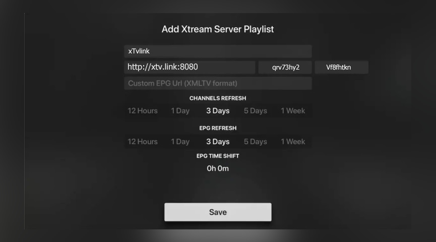iPlayTV - Add Xtream Server Details